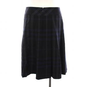 BURBERRY LONDON プリーツスカート ひざ丈 チェック 36 黒 ネイビー FX038-075-28 /YM