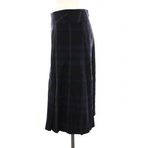 BURBERRY LONDON プリーツスカート ひざ丈 チェック 36 黒 ネイビー FX038-075-28 /YM