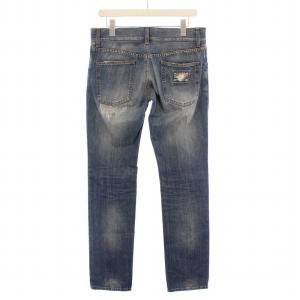 DOLCE&GABBANA 14GOLD クラッシュデニムパンツ ジーンズ ジップフライ ダメージ加工 46 青 ブルー G46KLD