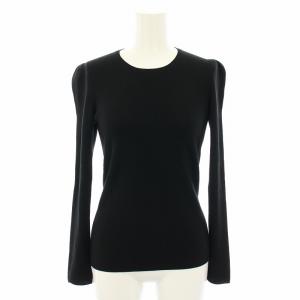 カシミヤシルクリブクルーネックニット セーター 長袖 パフスリーブ 1 黒 ブラック 6513-106-0162