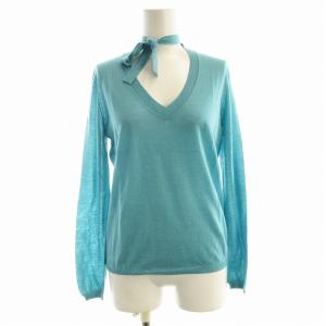 ニット セーター 長袖 カシミヤ シルク混 リボン 1 水色 ライトブルー 6513-106-0399