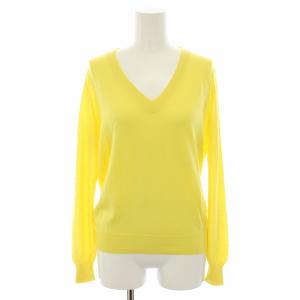 18Gバックリボンロングスリーブニット セーター Vネック 長袖 カシミヤ 絹 シルク混 1 黄 イエロー