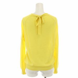 Drawer 18Gバックリボンロングスリーブニット セーター Vネック 長袖 カシミヤ 絹 シルク混 1 黄 イエロー