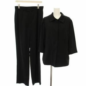 セットアップ 上下 ステンカラージャケット 七分袖 スラックス パンツ 大きいサイズ 46 黒 ブラック