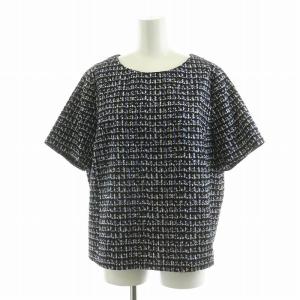 23区 セットアップ 2点セット タイトスカート 半袖カットソー ひざ丈 48 ブラック ブルー CBLWWCA0201