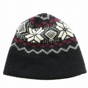 ニット帽 ウール ニットキャップ ビーニー ノルディック柄 黒 ブラック /G