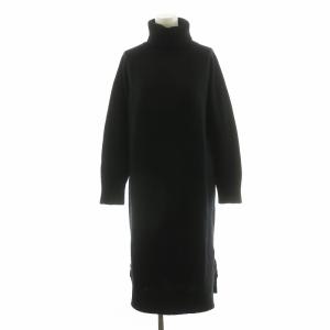 ニットワンピース 長袖 タートルネック ひざ丈 カシミヤ混 36 ブラック 12-06-8406705