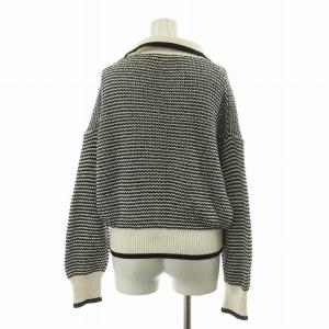 23区 【洗える】ワッフルパターン バイカラー ニット ポロシャツ 長袖 38 ブラック ホワイト KRWOSS0252
