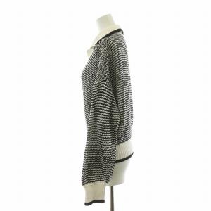 23区 【洗える】ワッフルパターン バイカラー ニット ポロシャツ 長袖 38 ブラック ホワイト KRWOSS0252