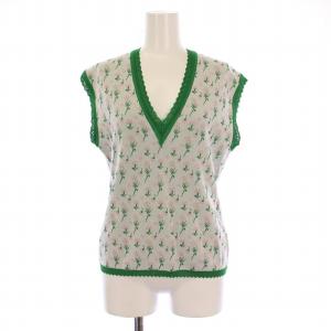 フラワージャガードVネックニットベスト プルオーバー ストレッチ 花柄 3 グレー 緑 グリーン /BB