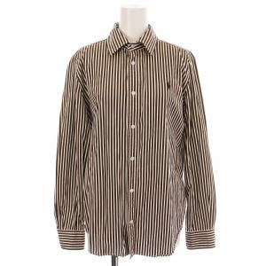 ストライプ シャツ ブラウス 長袖 7F 茶 ブラウン /G