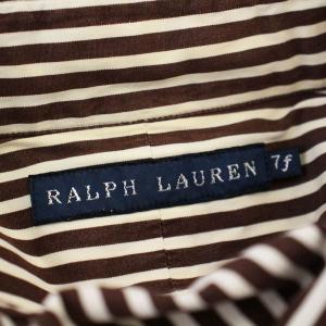 RALPH LAUREN ストライプ シャツ ブラウス 長袖 7F 茶 ブラウン /G