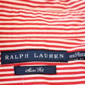 RALPH LAUREN ストライプ シャツ ブラウス 長袖 14 赤 レッド /G