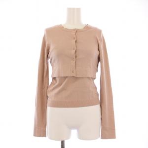 アンサンブルニット カーディガン ショート丈 クルーネック ノースリーブ 薄手 無地 36 ピンク /BB