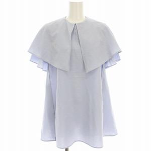 サッカーストレッチ 襟付きブラウス シャツ ビッグカラー 半袖 2 水色 サックスブルー BLWXCM0500