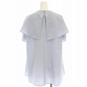 KUMIKYOKU 組曲 サッカーストレッチ 襟付きブラウス シャツ ビッグカラー 半袖 2 水色 サックスブルー BLWXCM0500