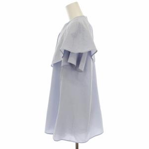 KUMIKYOKU 組曲 サッカーストレッチ 襟付きブラウス シャツ ビッグカラー 半袖 2 水色 サックスブルー BLWXCM0500