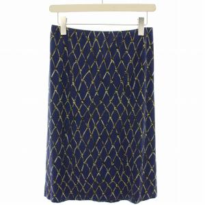 フレアスカート ひざ丈 総柄 2 青 ブルー カーキ 303 754 295 /HN