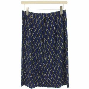 agnes b. フレアスカート ひざ丈 総柄 2 青 ブルー カーキ 303 754 295 /HN