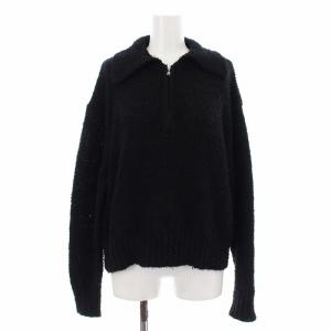 23AW ハーフジップ ニット プルオーバー セーター 長袖 ウール混 黒 ブラック 16136993598