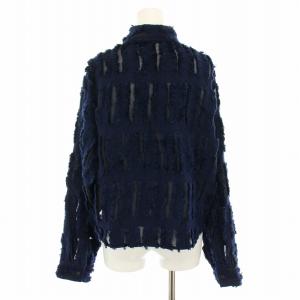6 ROKU BEAUTY&YOUTH 24AW スケフリンジシャツ ブラウス 長袖 タグ付き FREE 紺 ネイビー 86112990318