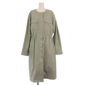 ブリーゼドライストレッチコート ノーカラーコート ロング ジップアップ 中綿キルトライナー付き 4 グリーン