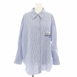 25SS 刺繍オーバーシャツ ブラウス 長袖 ストライプ柄 ロゴ刺繍 青 ブルー 白 ホワイト 25050200201010