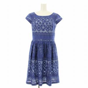 ワンピース フレア ひざ丈 半袖 レース 4 青 ブルー  OPTOCA0140 /KU