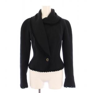 John Galliano セットアップ ジャケット アウター 襟アシンメトリー 総裏地 タイトスカート ひざ丈 無地 ウール シルク