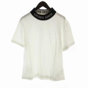 DELUXE BRAND Tシャツ カットソー ロゴ ハイネック 半袖 S 黒 ブラック 白 ホワイト