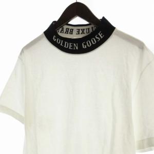 GOLDEN GOOSE DELUXE BRAND Tシャツ カットソー ロゴ ハイネック 半袖 S 黒 ブラック 白 ホワイト
