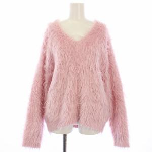 2way v-neck shaggy knit wear ニット セーター 長袖 ピンク 21232365106