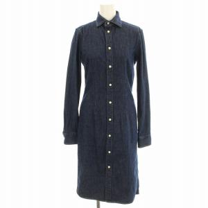 【美品】ローレンラルフローレン 半袖シャツワンピース デニム リボン ロング M 美品】ローレンラルフローレン 半袖シャツワンピース デニム