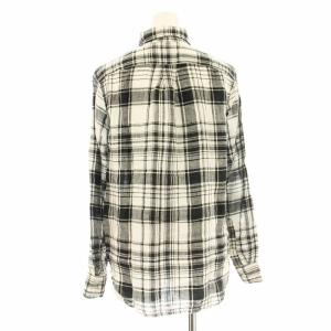 RALPH LAUREN 0200011734 ボタンダウンシャツ 長袖 チェック柄 麻 リネン ロゴ 刺繍 XS 黒 ブラック