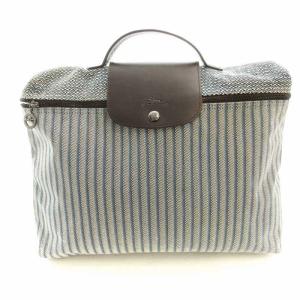 DEPOSE ハンドバッグ ストライプ 布製 青 ブルー /EE