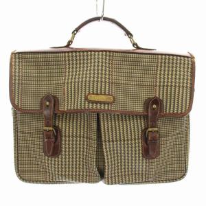 ブリーフケース ハンドバッグ レザー グレンチェック柄 茶 ブラウン /YT D