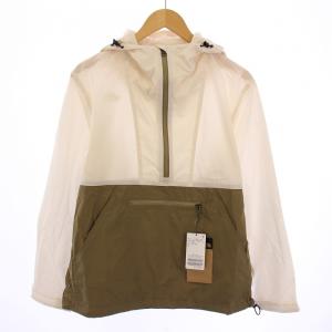 コンパクトアノラック ウインドブレーカー ナイロン プルオーバー ハーフジップ フード ロゴ 刺繍 S