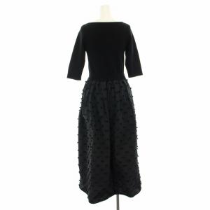 ESTNATION ニットコンビワンピース ロング 五分袖 リボン F 黒 ブラック 12-109-11-110380 /YT