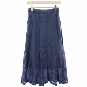フレアスカート 麻 リネン ミモレ ロング 36 青 ブルー 313-22-1919 /HN