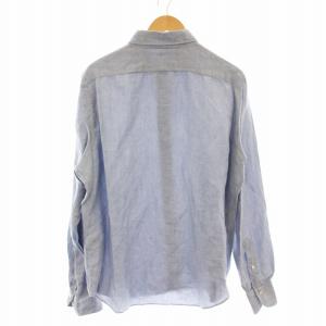 Finamore リネン混 シャツ 長袖 鹿の子 麻 コットン XL 水色 ライトブルー /G