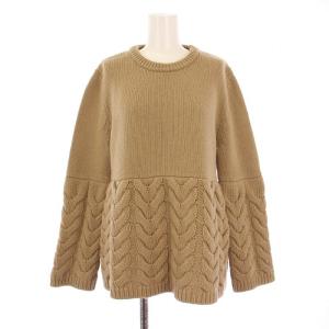 ニット セーター 長袖 クルーネック ケーブル編み 切替 茶 ブラウン /BB