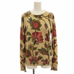 ニット カットソー 長袖 花柄 コットン M ベージュ /G