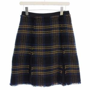 ツイードスカート 152-17387-0605 チェック ひざ丈 フリンジ 40 ネイビー ベージュ /G