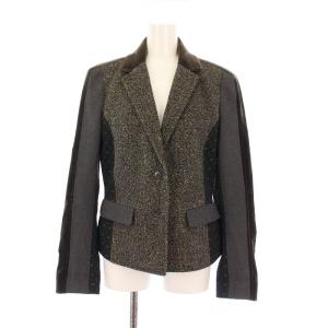 テーラードジャケット アウター シングル 総裏地 ツイード ベロア 切替 ウール アンゴラ混 シルク混