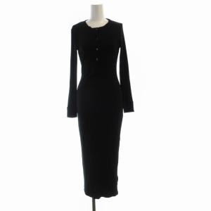 セルロースカシミヤリブ ヘンリーネックワンピース マキシ ロング 長袖 0 黒 ブラック 16-06-21-06301