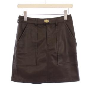 23AW パッチミニスカート 台形 フェイクレザー ジップフライ ストレッチ ターンロック式 36 茶