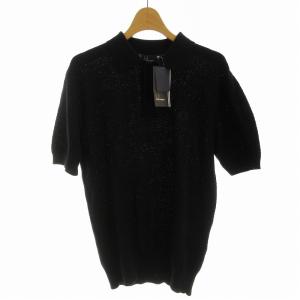 タグ付き ポロシャツ 半袖 リネン混 ロゴ刺繍 S 黒 ブラック FS1557 /EE