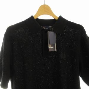 FRED PERRY タグ付き ポロシャツ 半袖 リネン混 ロゴ刺繍 S 黒 ブラック FS1557 /EE