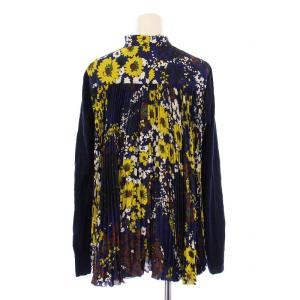 sacai カーディガン 長袖 クルーネック プリーツ ニット 切替 花柄 1 紺 ネイビー /BB