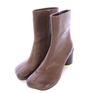 MM6 Maison Margiela アナトミックアンクルブーツ ショート スクエアトゥ チャンキーヒール レザー 37 茶 ブラウン S59WU0234P3628T8013